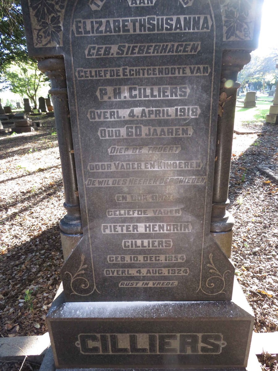 CILLIERS Pieter Hendrik 1854-1924 &amp; Elizabeth Susanna  SIEBERHAGEN -1918