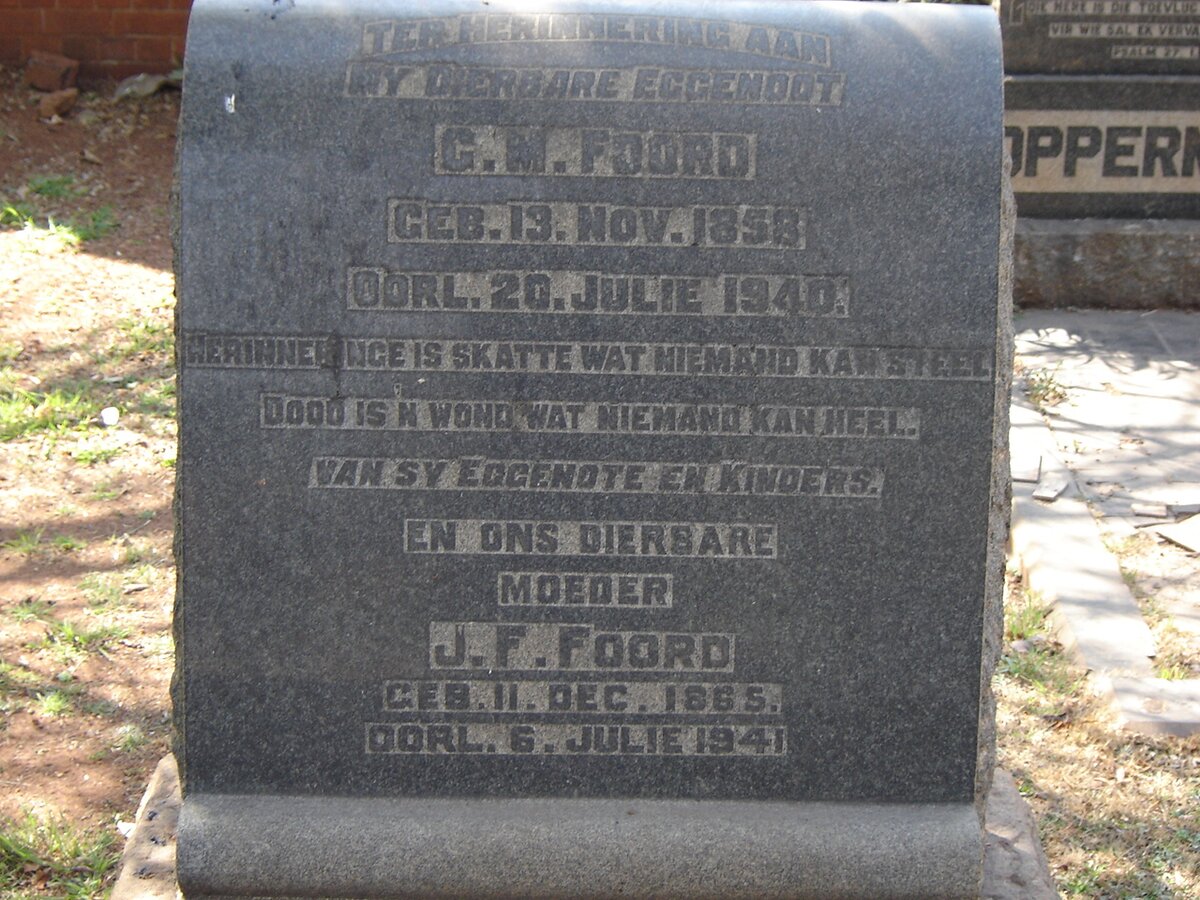 FOORD G.M. 1858-1940 &amp; J.F. 1865-1941