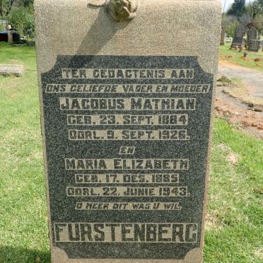 FURSTENBERG Jacobus Mathian 1884-1926 &amp; Maria Ellizabeth 1885-1943