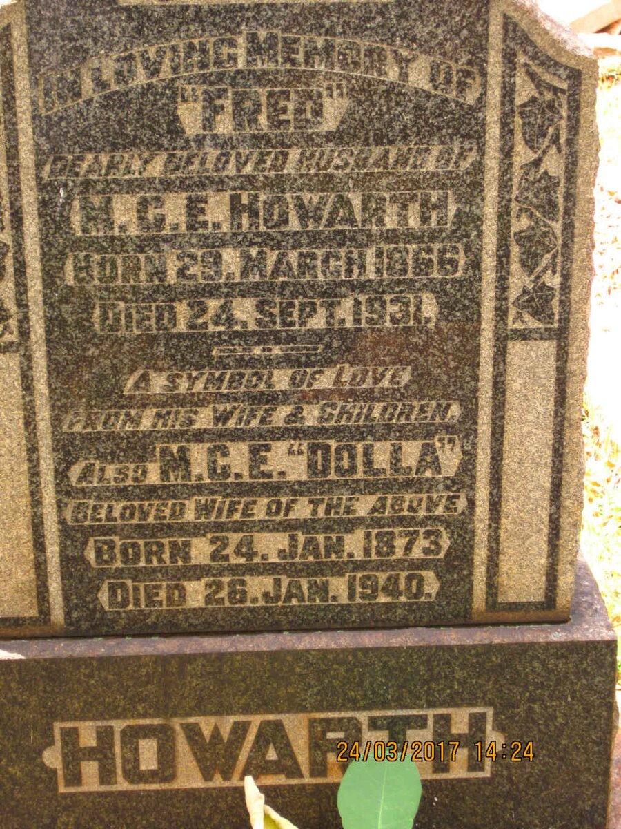 HOWARTH Fred 1866-1931 &amp; M.C.E. 1873-1940