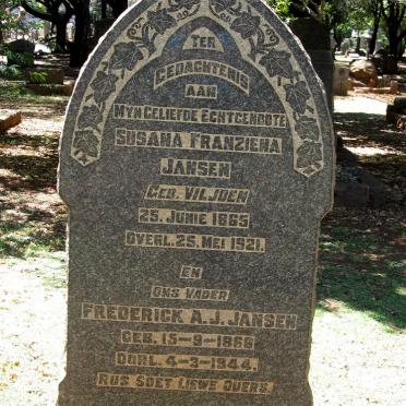 JANSEN Frederick A.J. 1866-1944 &amp; Susana Franziena VILJOEN 1865-1921