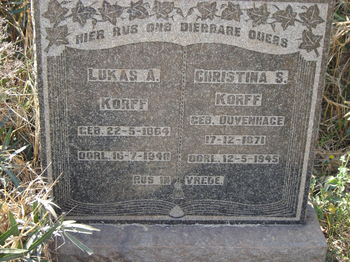 KORFF Lukas A. 1864-1940 &amp; Christina S. DUVENHAGE 1871-1945