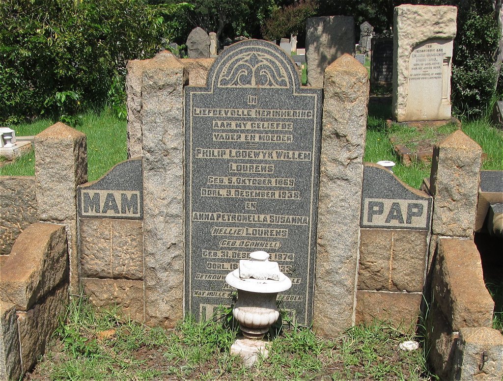 LOURENS Philip Lodewyk Willem 1869-1938 &amp; Anna Petronella Susanna O'CONNELL 1874-