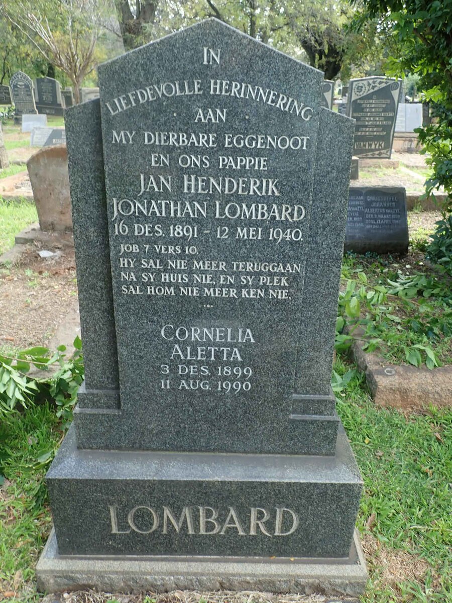 LOMBARD Jan Henderik Jonathan 1891-1940 &amp; Cornelia Aletta 1899-1990