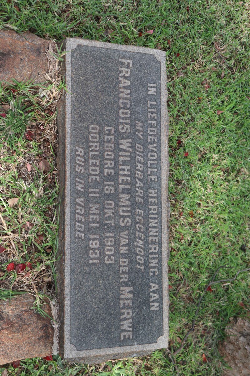 MERWE Francois Wilhelmus, van der 1903-1931
