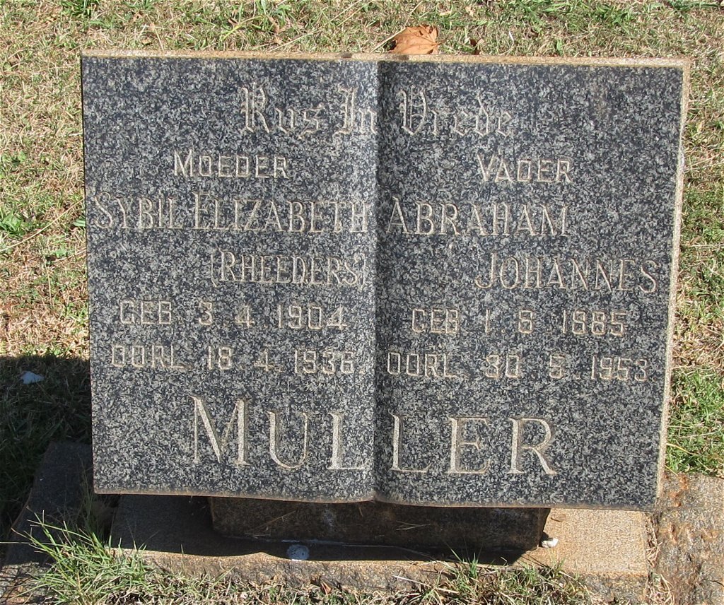 MULLER Abraham Johannes 1885-1953 &amp; Sybil Elizabeth RHEEDERS 1904-1936