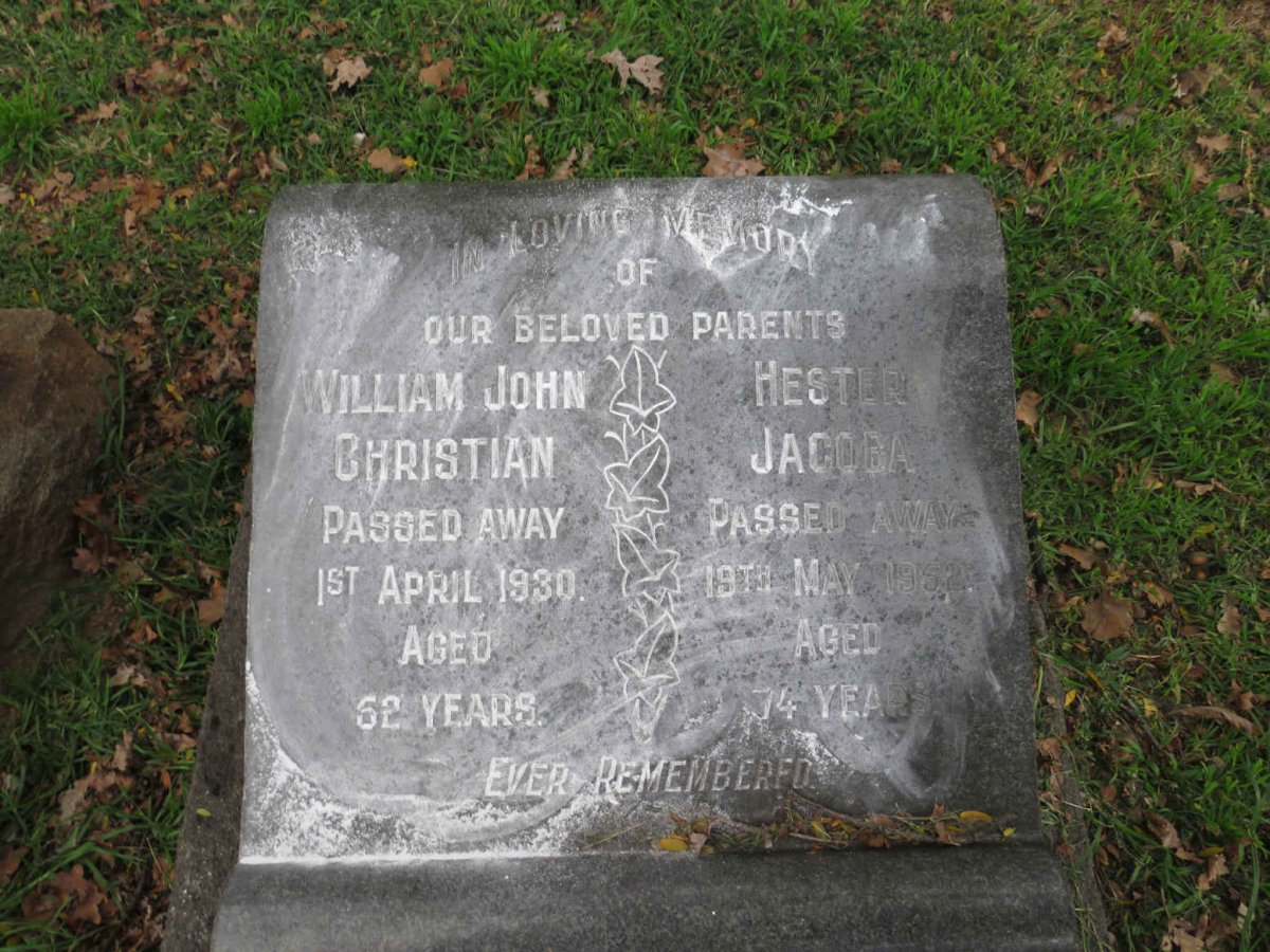 MITCHELL William John Christian -1930 &amp; Hester Jacoba -1952