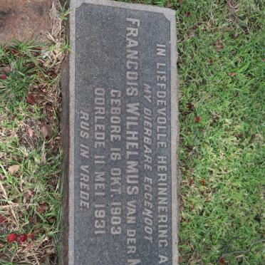 MERWE Francois Wilhelmus, van der 1903-1931