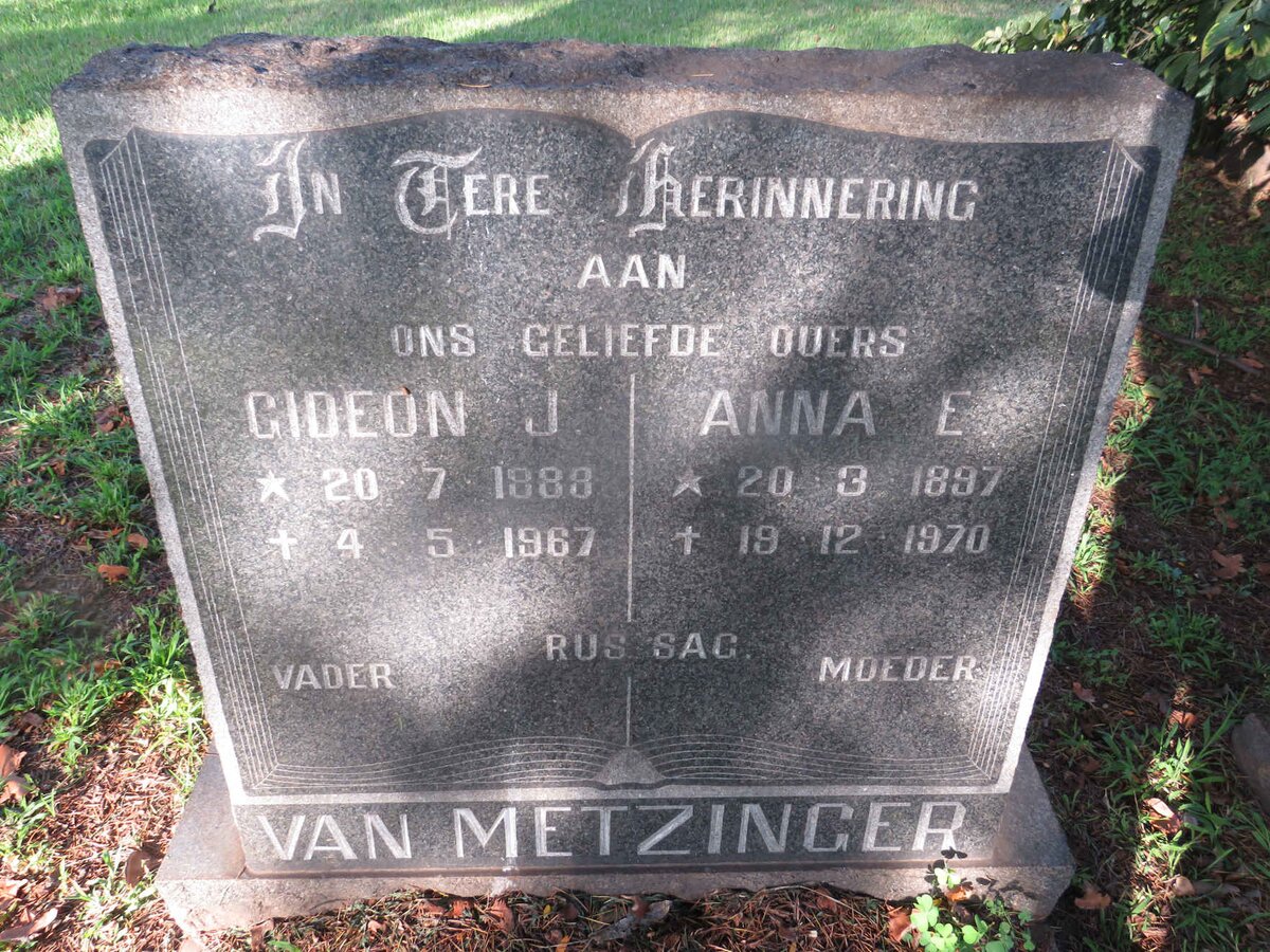 METZINGER Gideon J., van 1888-1967 &amp; Anna E. 1897-1970