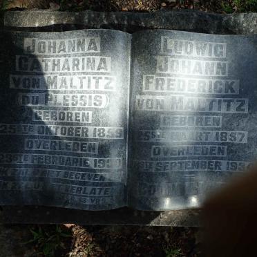 MALTITZ Ludwig Johann Frederick, von 1857-1934 &amp; Johanna Catharina DU PLESSIS 1859-1930