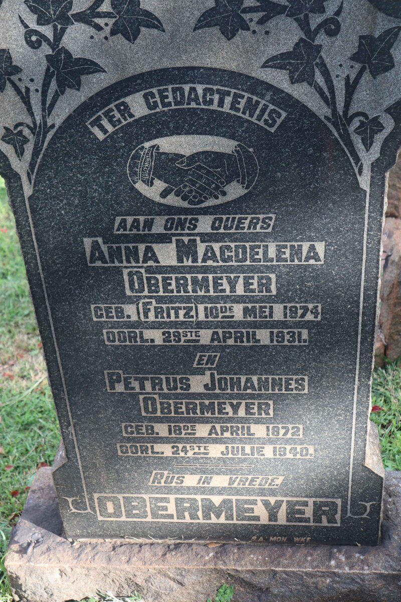 OBERMEYER Petrus Johannes 1872-1940 &amp; Anna Magdelena FRITZ 1874-1931