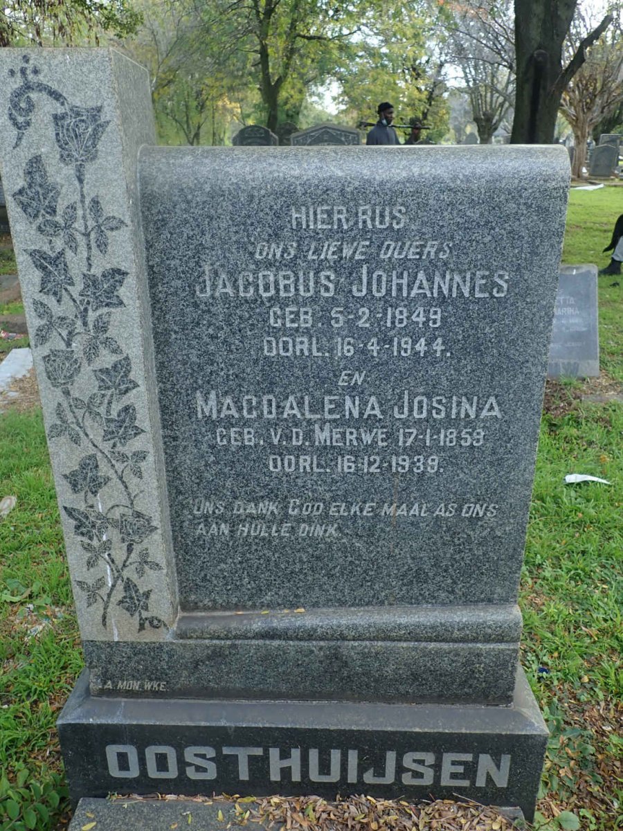 OOSTHUIJSEN Jacobus Johannes 1849-1944 &amp; Magdalena Josina V.D. MERWE 1859-1939
