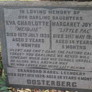 OOSTERBERG Karel Leendert -1924 :: OOSTERBERG Eva Charlotte -1935 :: OOSTERBERG Margaret Joyce -1950