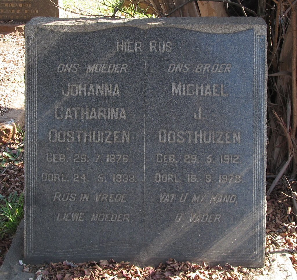 OOSTHUIZEN Michael J. 1912-1973 :: OOSTHUIZEN Johanna Catharina 1876-1938
