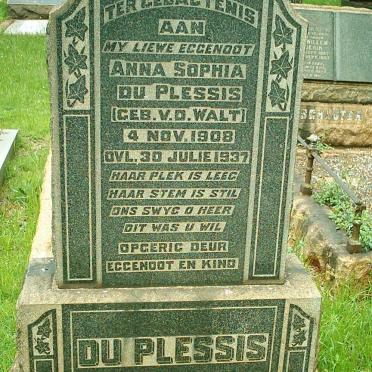 PLESSIS Anna Sophia, du nee V.D. WALT 1908-1937
