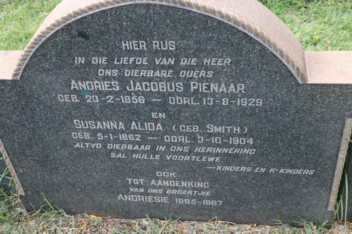 PIENAAR Andries Jacobus 1856-1929 &amp; Susanna Alida SMITH 1862-1904
