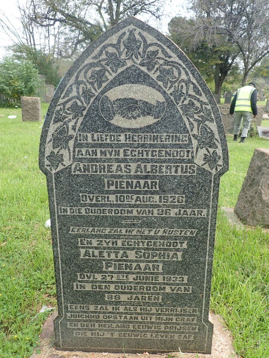 PIENAAR Andreas Albertus -1926 &amp; Aletta Sophia -1933