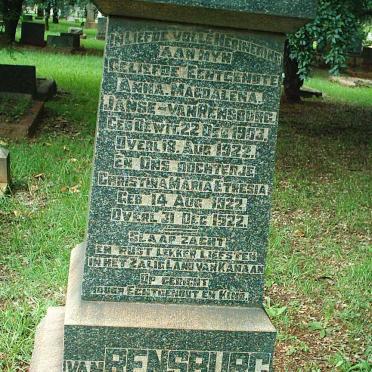 RENSBURG Anna Magdalena, Janse van nee DE WIT 1903-1922 :: JANSE VAN RENSBURG Christina Maria Etresia 1922-1922