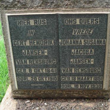 RENSBURG Gert Hendrik, Jansen van 1841-1910 &amp; Johanna Susanna Jacoba 1851-1930