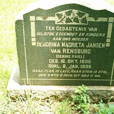 RENSBURG Hendrina Magrieta, Jansen van nee KRIEL 1896-1938