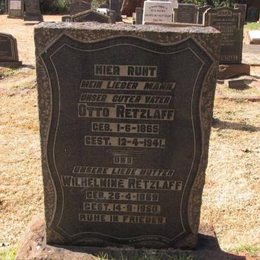 RETZLAFF Otto 1865-1941 &amp; Wilhelmina 1869-1950