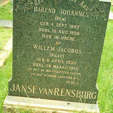 RENSBURG Barend Johannes, Janse van 1882-1938 :: JANSE VAN RENSBURG Willem Jacobus 1930-1948