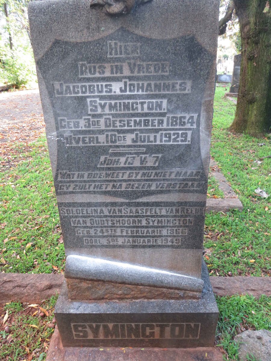 SYMINGTON Jacobus Johannes 1864-1929 &amp; Soldelina Van Saasfelt Van Rheede Van Oudtshoorn nee TESKE 1866-1949