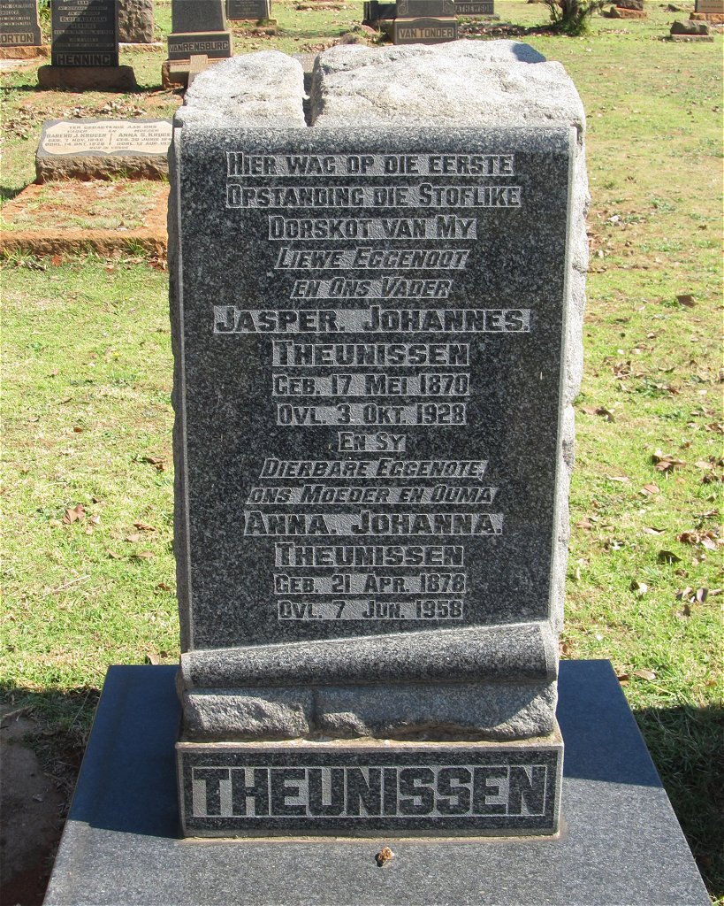 THEUNISSEN Jasper Johannes 1870-1928 &amp; Anna Johanna 1878-1958