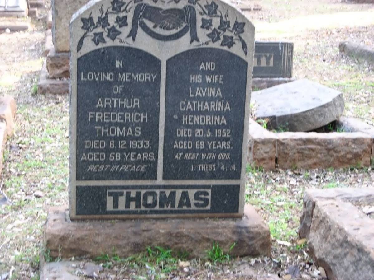 THOMAS Arthur Frederick -1933 &amp; Lavina Catharina Hendrina -1952