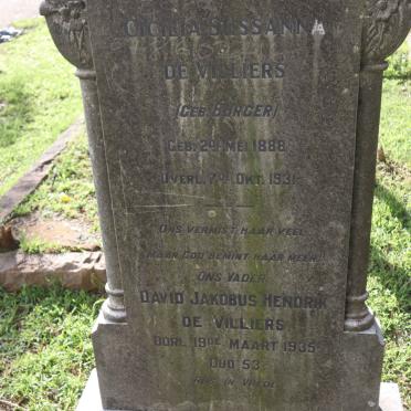 VILLIERS David Jakobus Hendrik, de -1935 &amp; Cicilia Sussanna BURGER 1888-1931