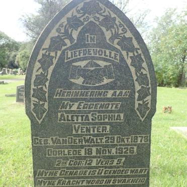 VENTER Aletta Sophia nee VAN DER WALT 1878-1926