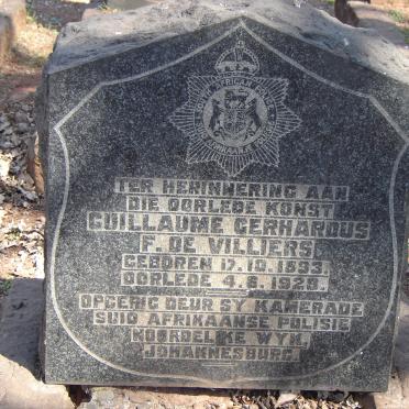 VILLIERS Guillaume Gerhardus F., de 1893-1929