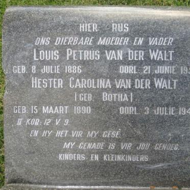 WALT Louis Petrus, van der 1886-1959 &amp; Hester Carolina BOTHA 1890-1946