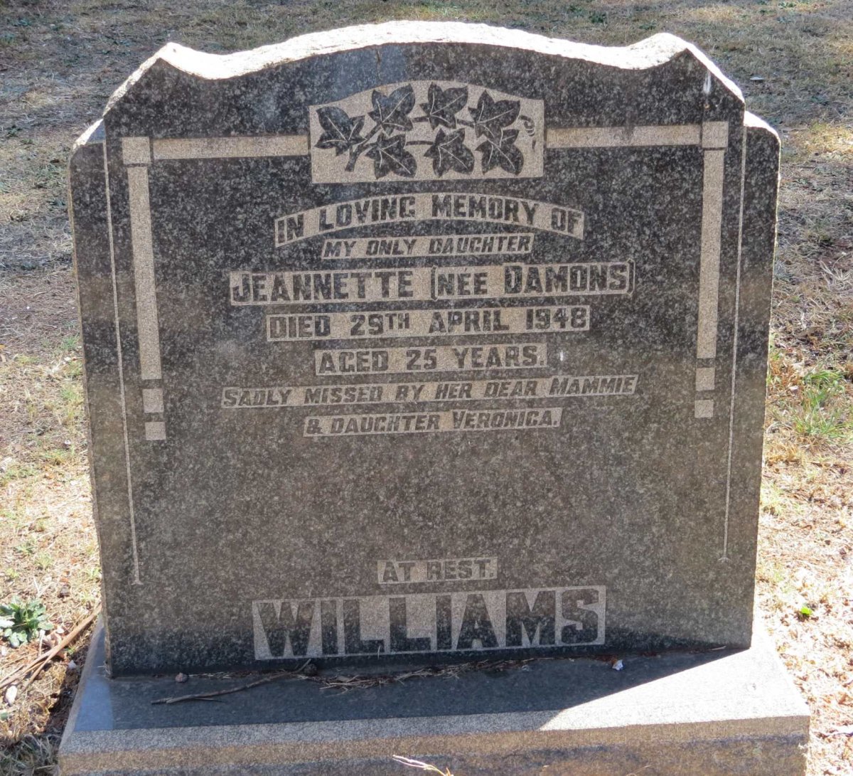 WILLIAMS Jeanette nee DAMONS -1948