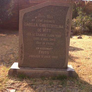 WITT Fritz, de 1953 &amp; Isabella Christoffelina LE GRANGE 1882-1940