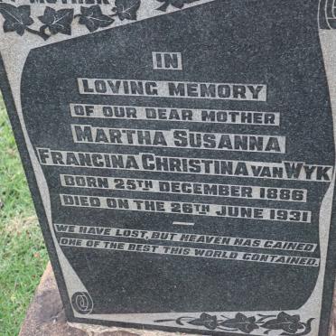WYK Martha Susanna Francina Christina, van 1886-1931