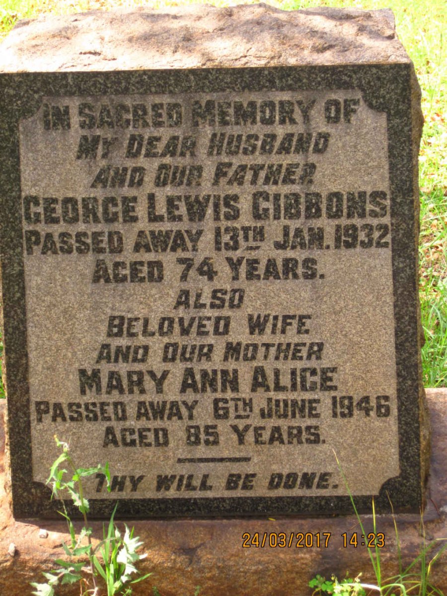 GIBBONS George Lewis -1932 &amp; Mary Ann Alice -1946