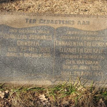 GRIMBEEK Cornelius Johannes 1880-1910 &amp; Emmarentia Frederika Elizabeth COETZEE nee VAN GRAAN 1887-1948