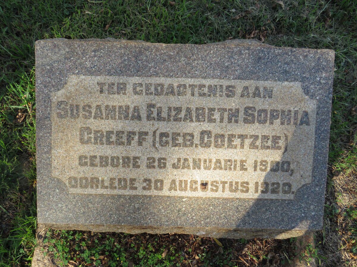 GREEFF Susanna Elizabeth Sophia nee COETZEE 1900-1920