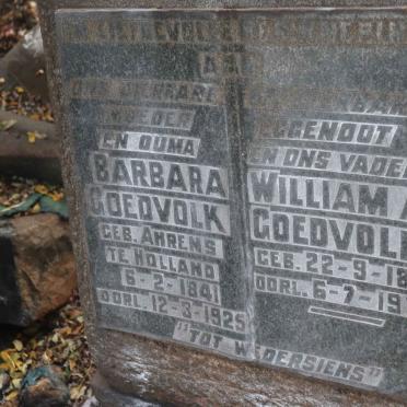 GOEDVOLK William A. 1870-1937 &amp; Barbara AHRENS 1841-1925