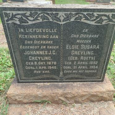 GREYLING Johannes J.C. 1878-1940 &amp; Elsie Susara ROETS 1892-1954