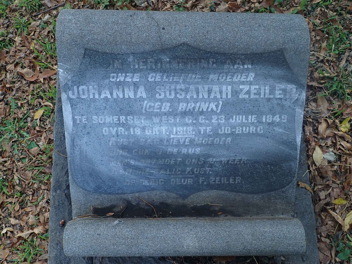 ZEILER Johanna Susanah nee BRINK 1849-1918