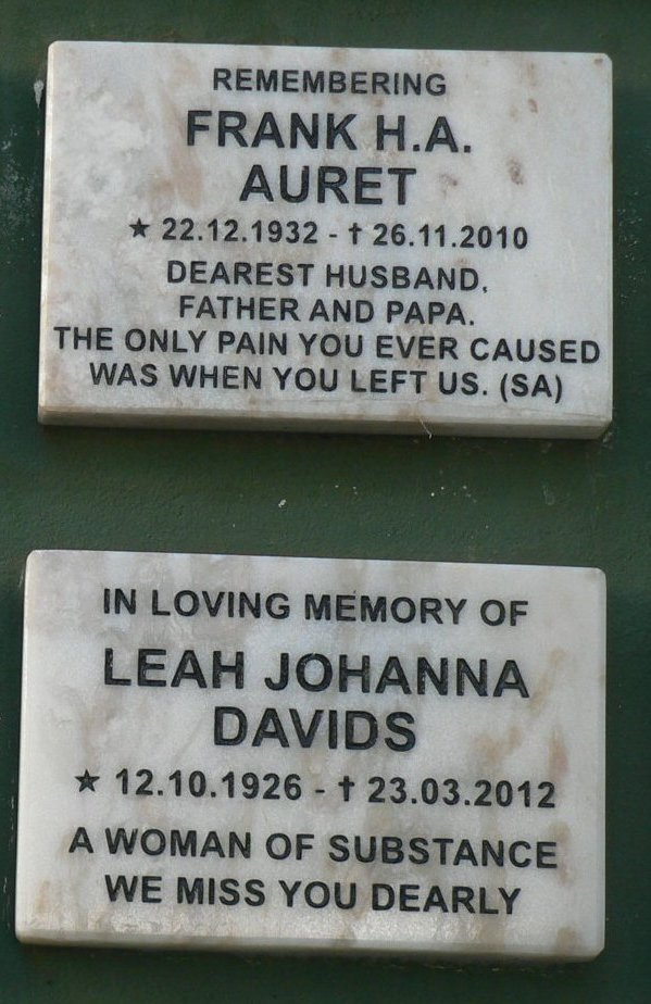 AURET Frank H.A. 1932-2010 :: DAVIDS Leah Johanna 1926-2012