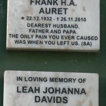 AURET Frank H.A. 1932-2010 :: DAVIDS Leah Johanna 1926-2012
