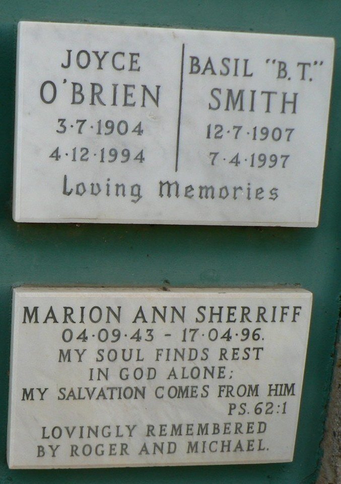 SMITH Basil 1907-1997 &amp; Joyce O'BRIEN 1904-1994 :: SHERRIFF Marion Ann 1943-1996