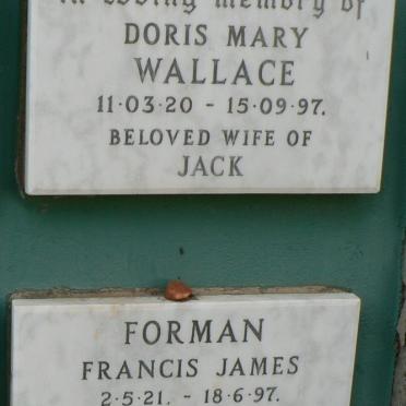 WALLACE Doris Mary 1920-1997 :: FORMAN Francis James 1921-1997 &amp; Joy Pearl 1922-2007