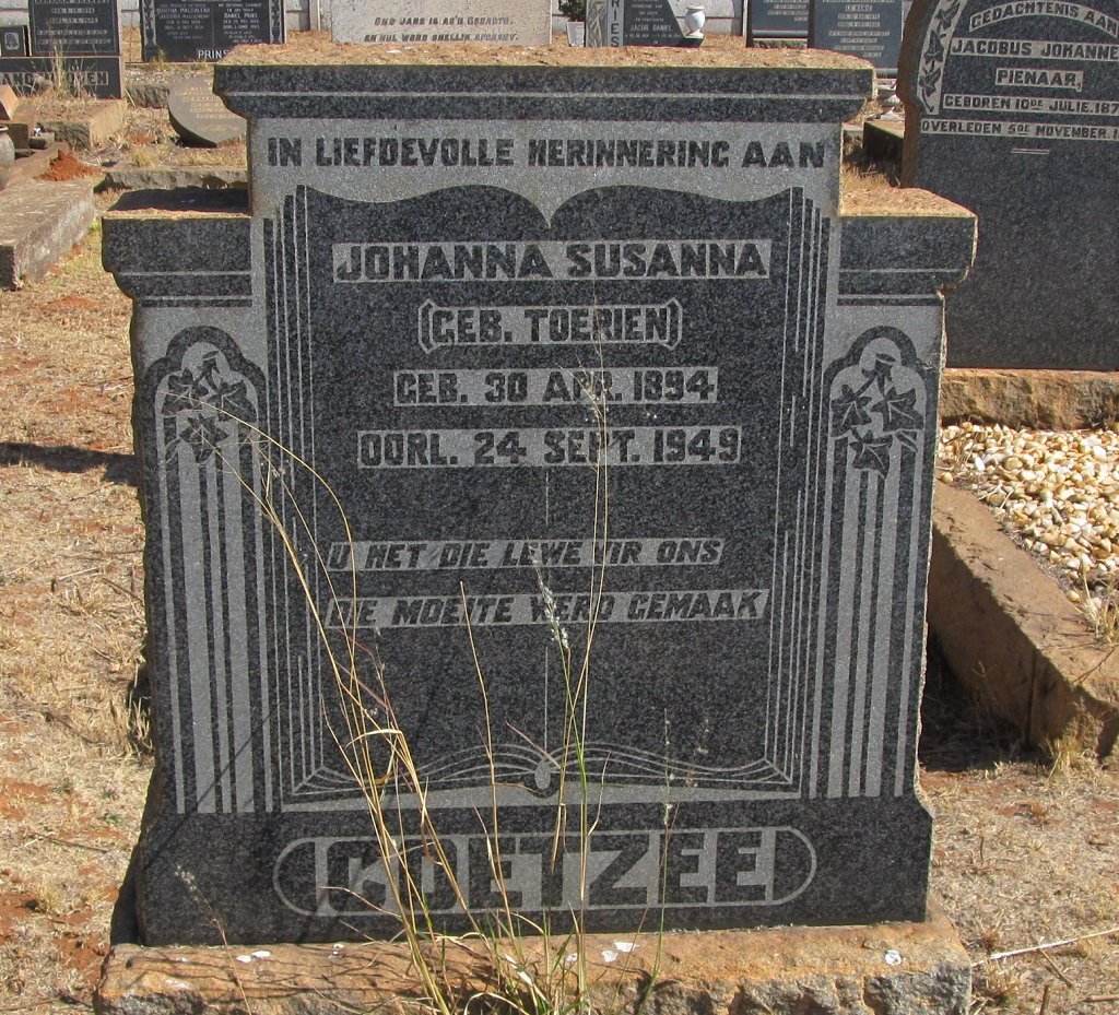 COETZEE Johanna Susanna nee TOERIEN 1894-1949