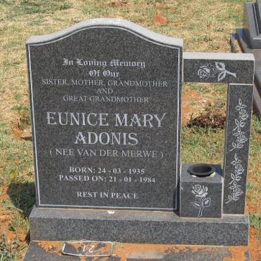 ADONIS Eunice Mary nee VAN DER MERWE 1935-1984