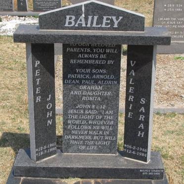 BAILEY Peter John 1941-1990 &amp; Valerie Sarah 1946-1984