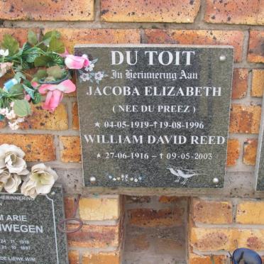 TOIT William David Reed, du 1916-2003 &amp; Jacoba Elizabeth DU PREEZ 1919-1996